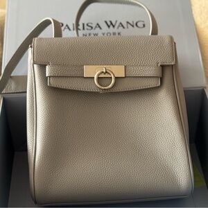 Parisa Wang Taupe Leather Shoulder Bag with Gold Hardware